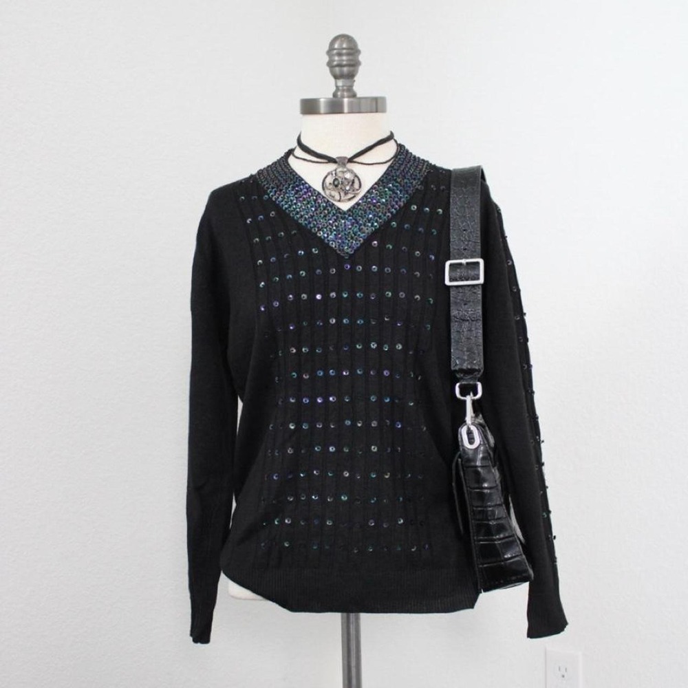 Terazzo‎ Y2k vintage cable knit black sweater with sequin details